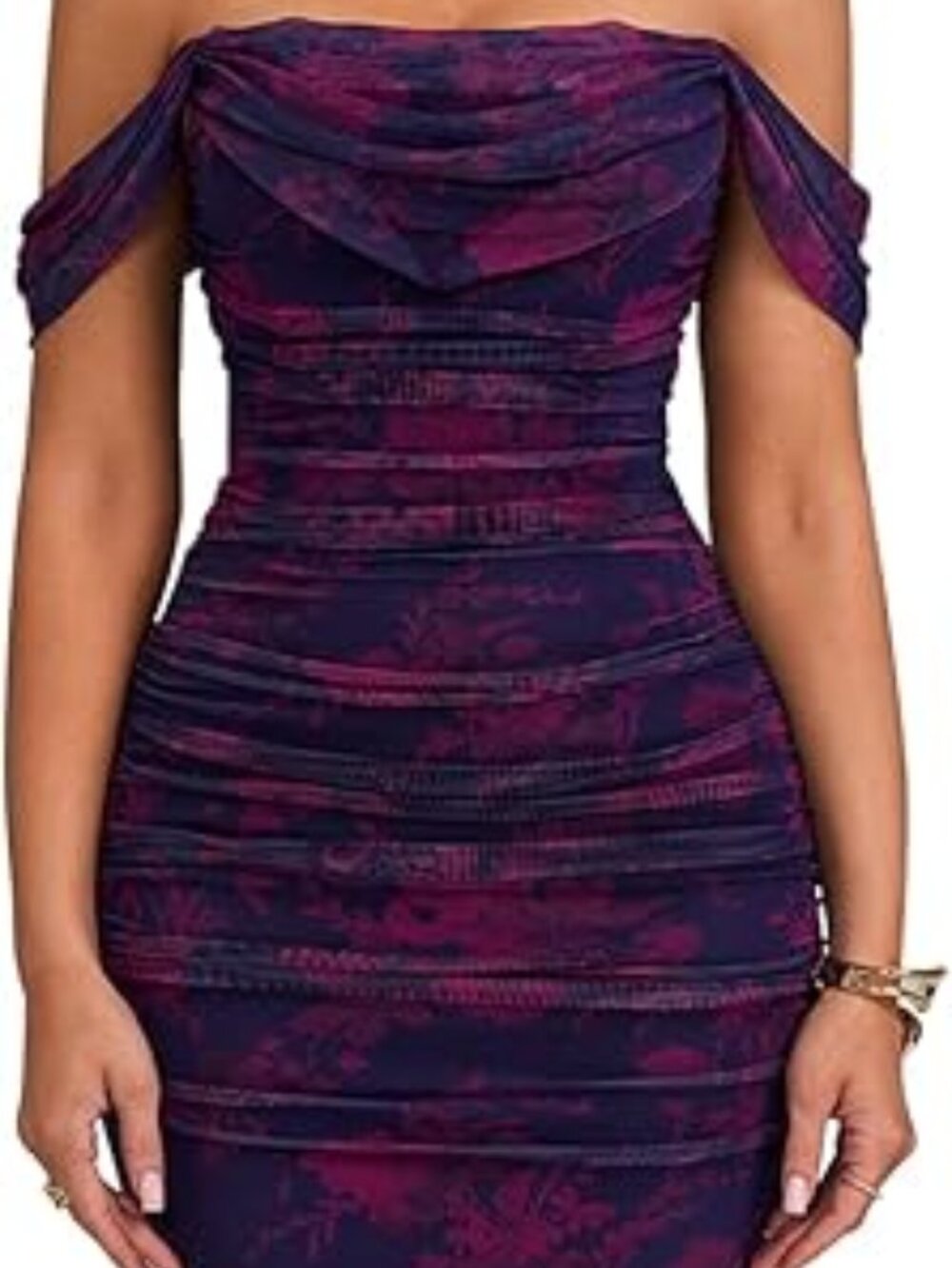 KUTUMAI Off The Shoulder Maxi Long Dress Corset Ruched Bodycon Cocktail Formal - Picture 2 of 9